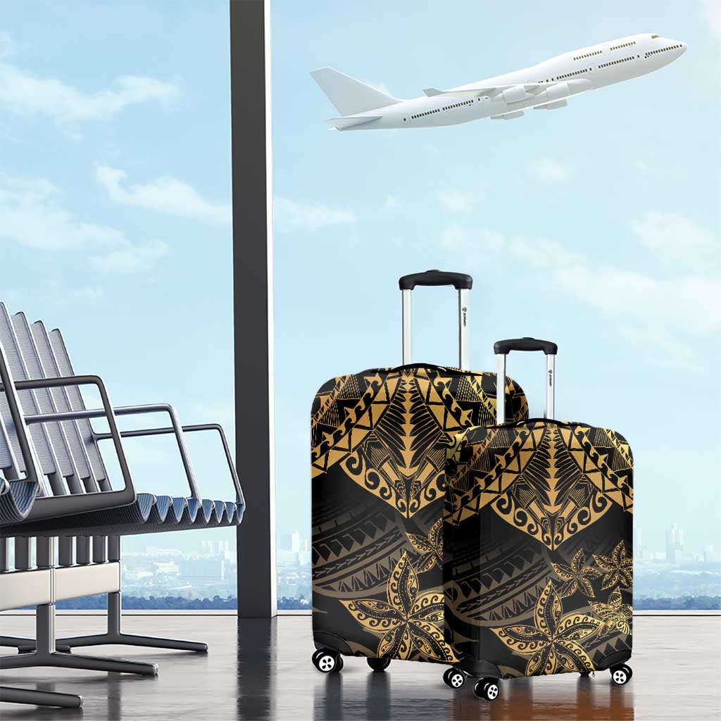 Black and Gold Polynesia Luggage Cover Plumeria Tattoo With Polynesian Pattern LT14 - Polynesian Pride