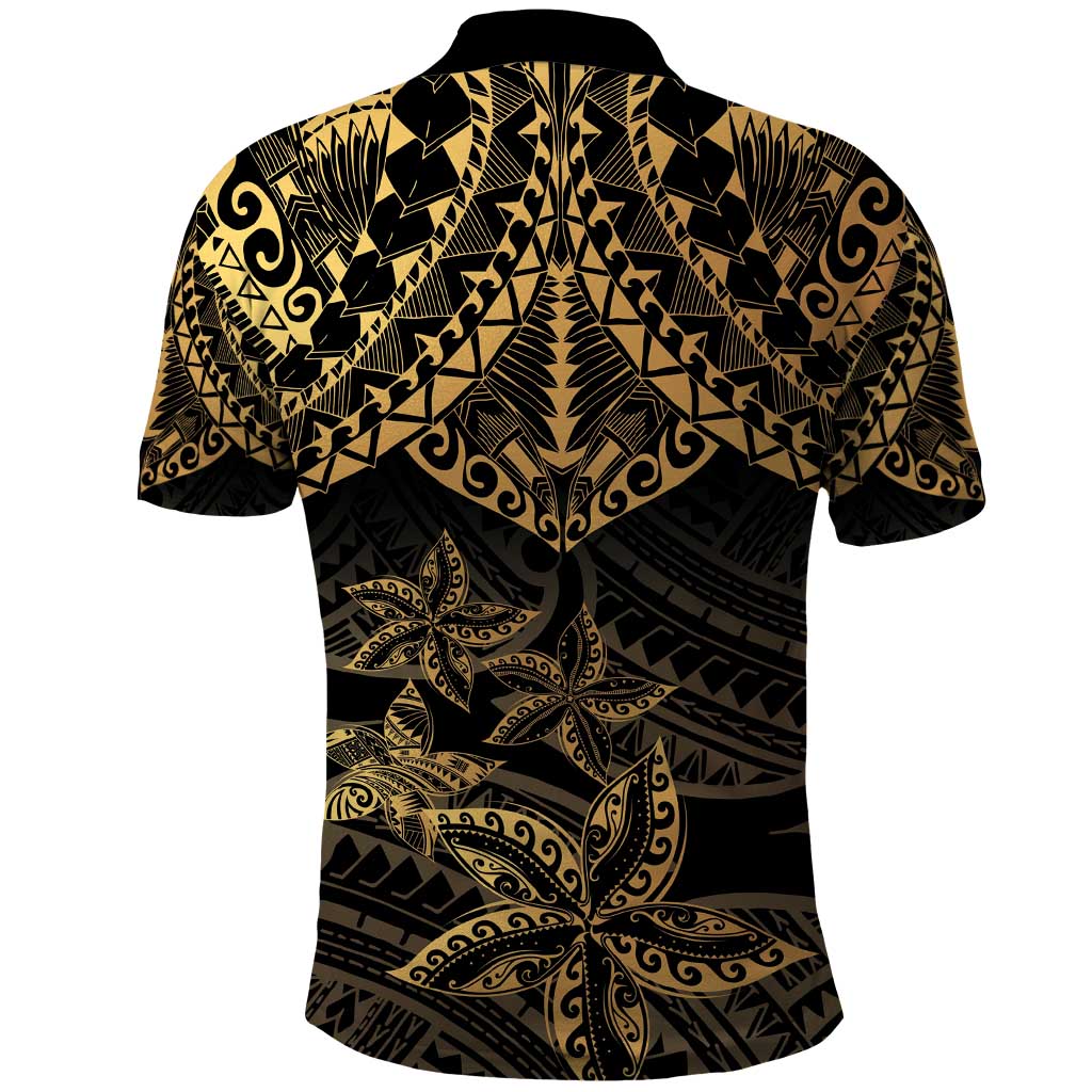 Black and Gold Polynesia Polo Shirt Plumeria Tattoo With Polynesian Pattern
