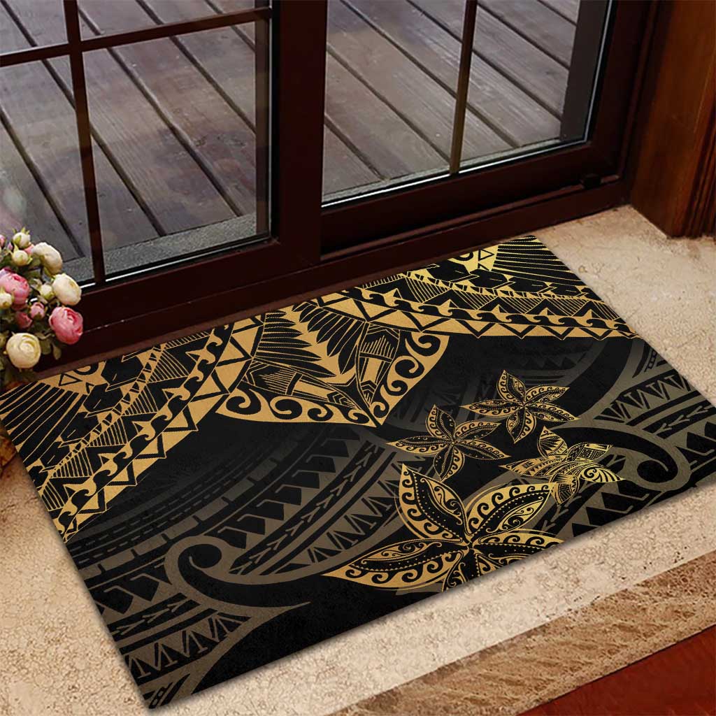 Black and Gold Polynesia Rubber Doormat Plumeria Tattoo With Polynesian Pattern