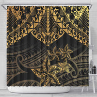 Black and Gold Polynesia Shower Curtain Plumeria Tattoo With Polynesian Pattern LT14 - Polynesian Pride