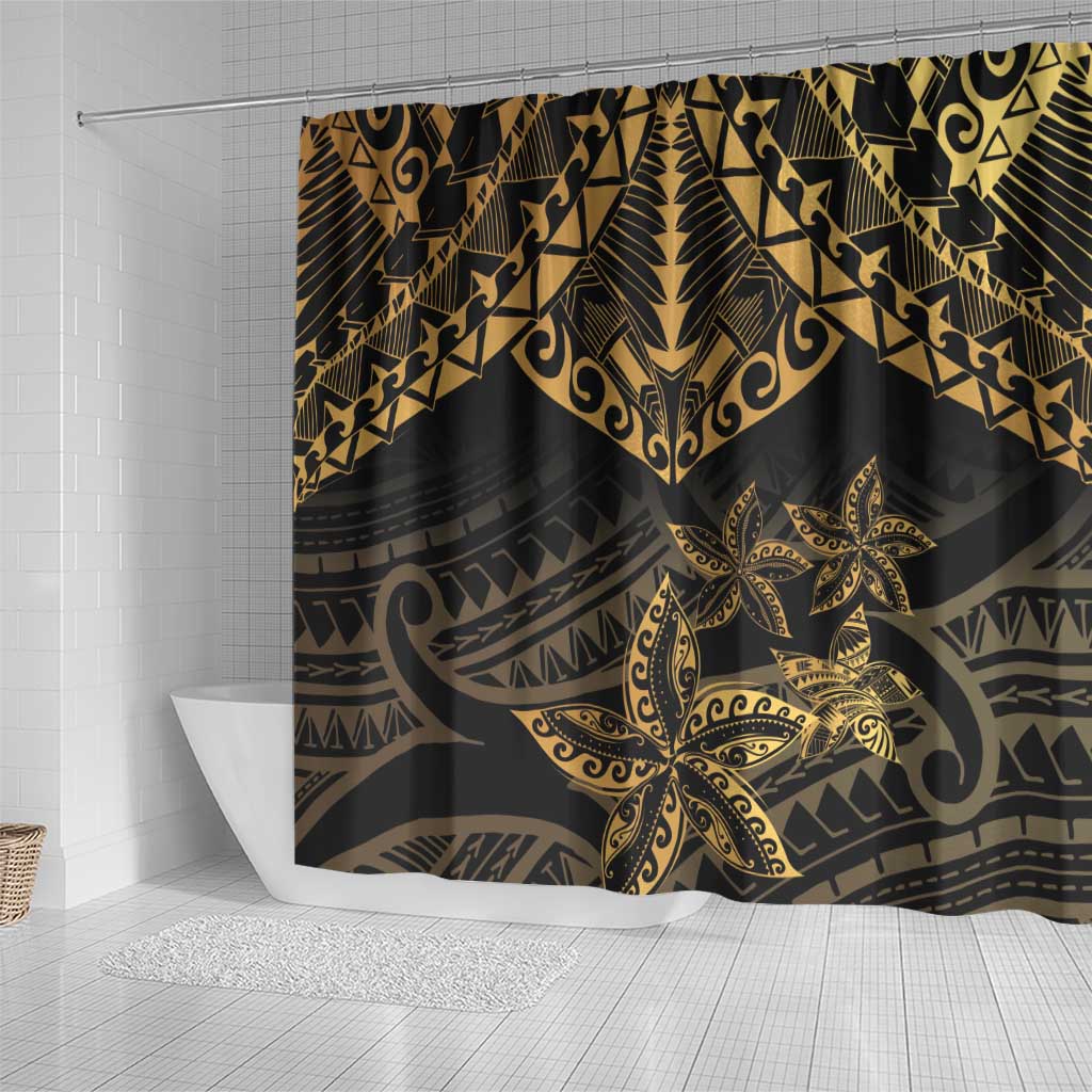 Black and Gold Polynesia Shower Curtain Plumeria Tattoo With Polynesian Pattern LT14 - Polynesian Pride