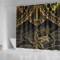 Black and Gold Polynesia Shower Curtain Plumeria Tattoo With Polynesian Pattern LT14 - Polynesian Pride