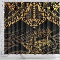 Black and Gold Polynesia Shower Curtain Plumeria Tattoo With Polynesian Pattern LT14 - Polynesian Pride