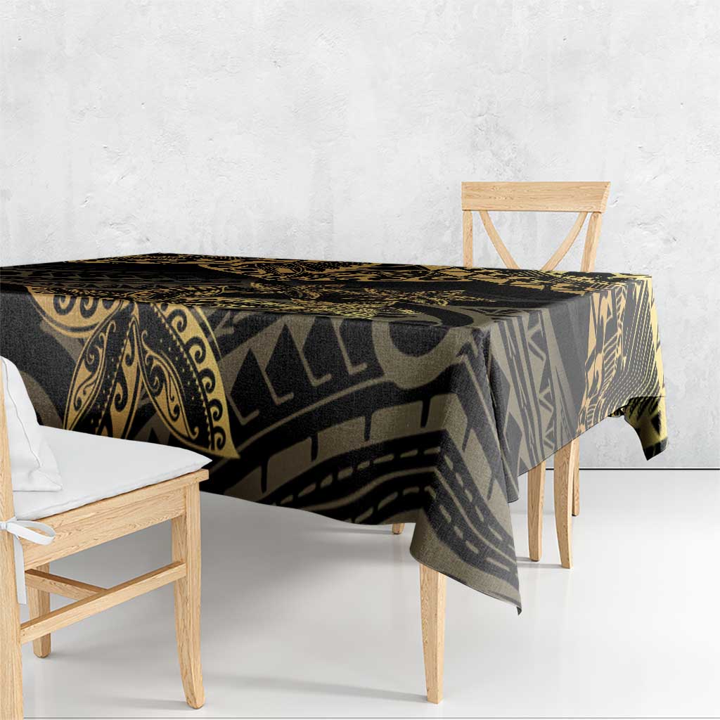 Black and Gold Polynesia Tablecloth Plumeria Tattoo With Polynesian Pattern LT14 - Polynesian Pride