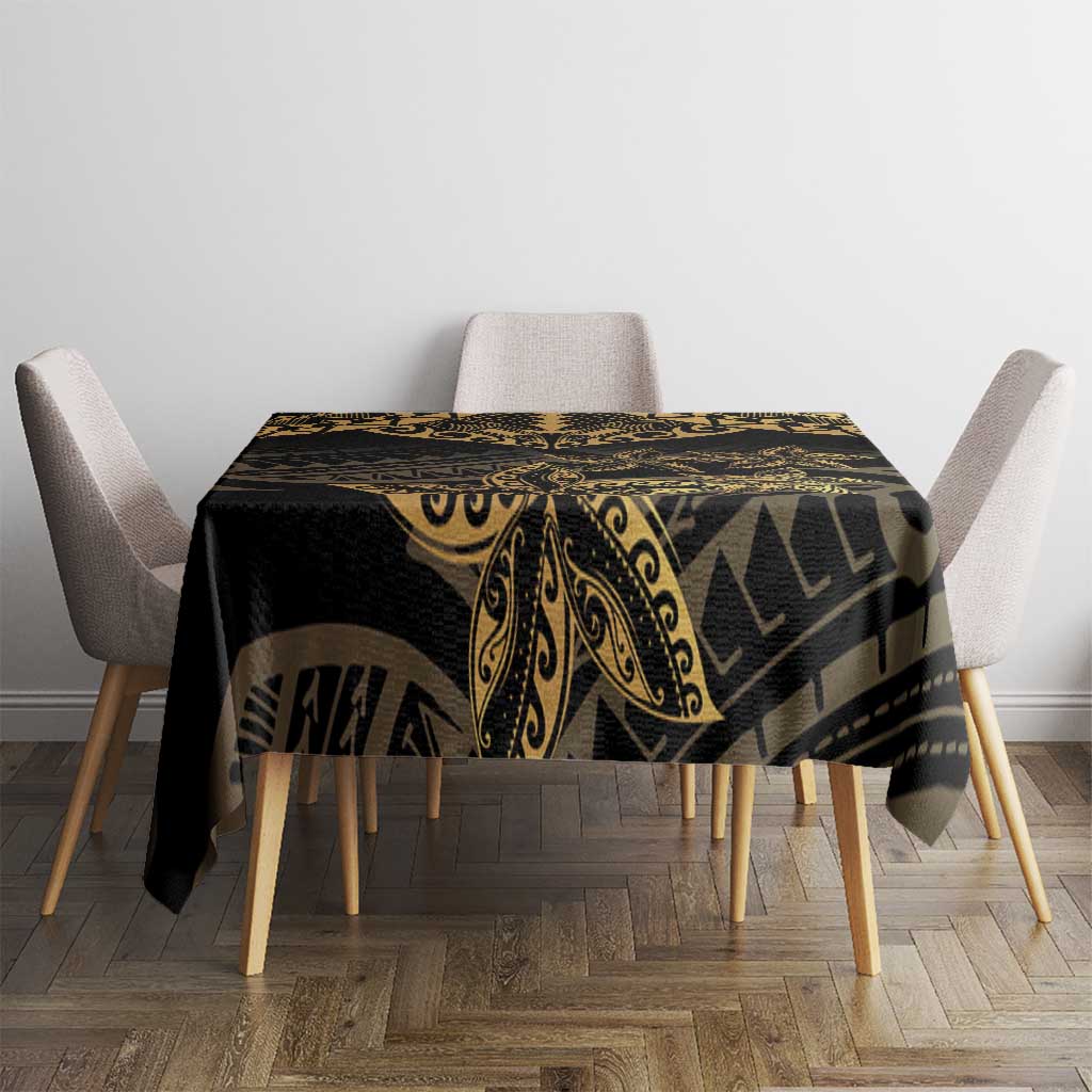 Black and Gold Polynesia Tablecloth Plumeria Tattoo With Polynesian Pattern LT14 - Polynesian Pride