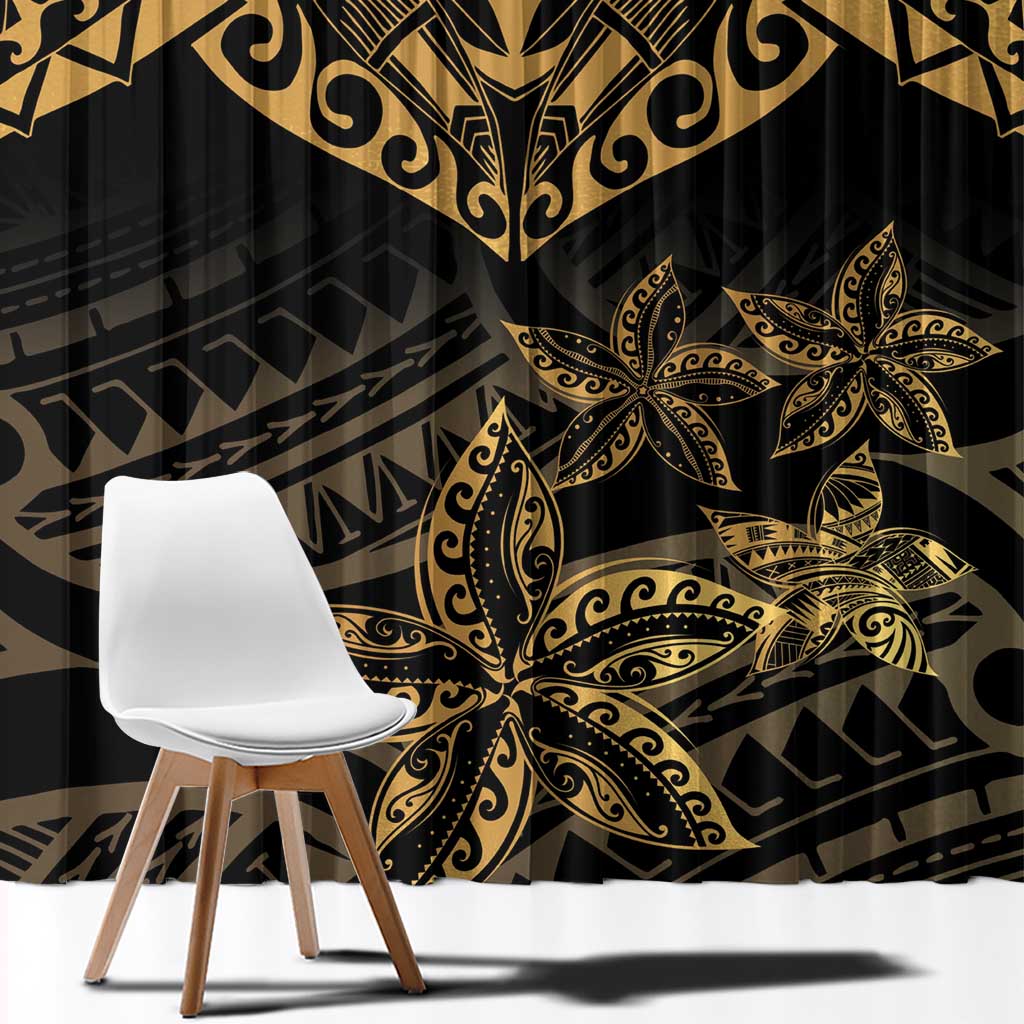 Black and Gold Polynesia Window Curtain Plumeria Tattoo With Polynesian Pattern