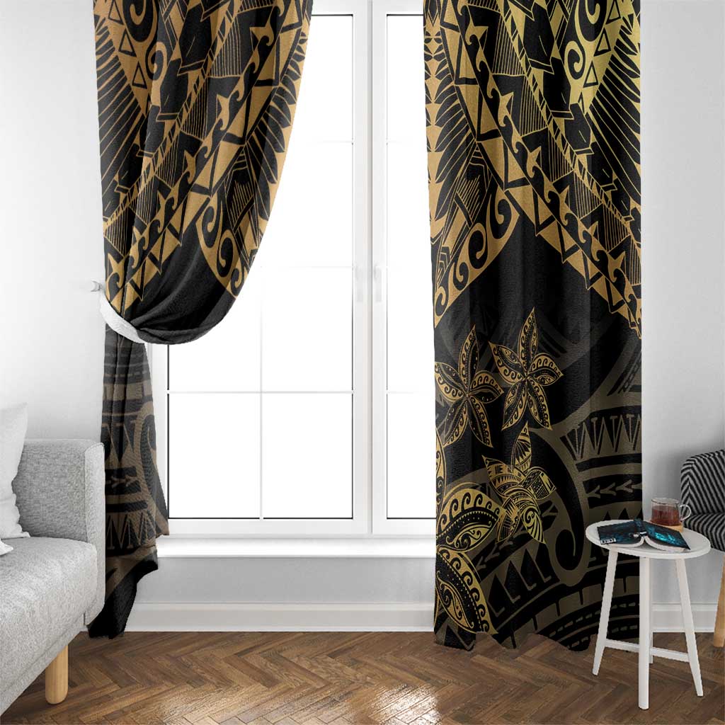 Black and Gold Polynesia Window Curtain Plumeria Tattoo With Polynesian Pattern