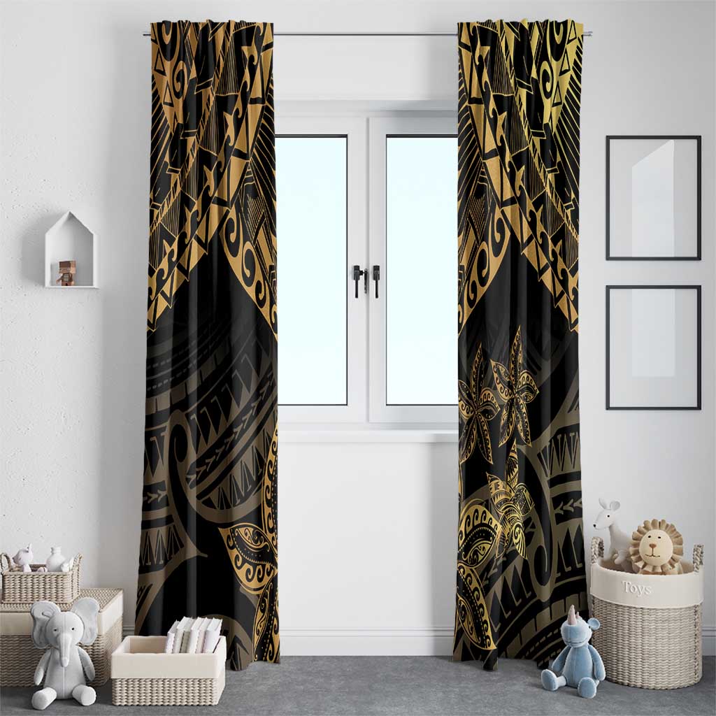 Black and Gold Polynesia Window Curtain Plumeria Tattoo With Polynesian Pattern
