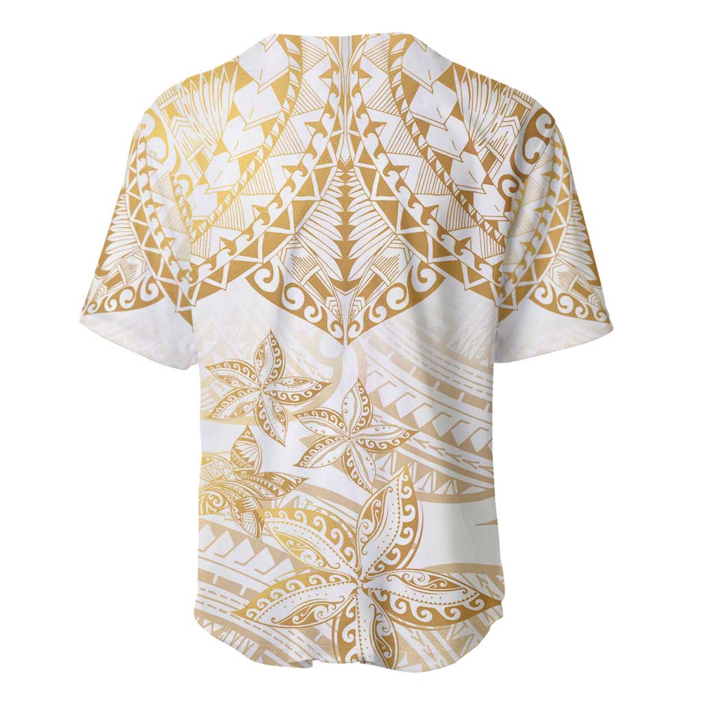 White and Gold Polynesia Baseball Jersey Plumeria Tattoo With Polynesian Pattern LT14 - Polynesian Pride