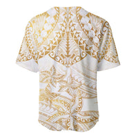 White and Gold Polynesia Baseball Jersey Plumeria Tattoo With Polynesian Pattern LT14 - Polynesian Pride