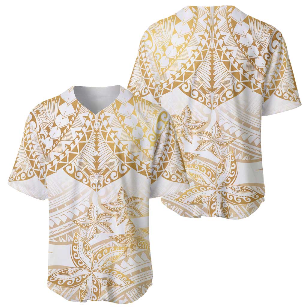 White and Gold Polynesia Baseball Jersey Plumeria Tattoo With Polynesian Pattern LT14 - Polynesian Pride