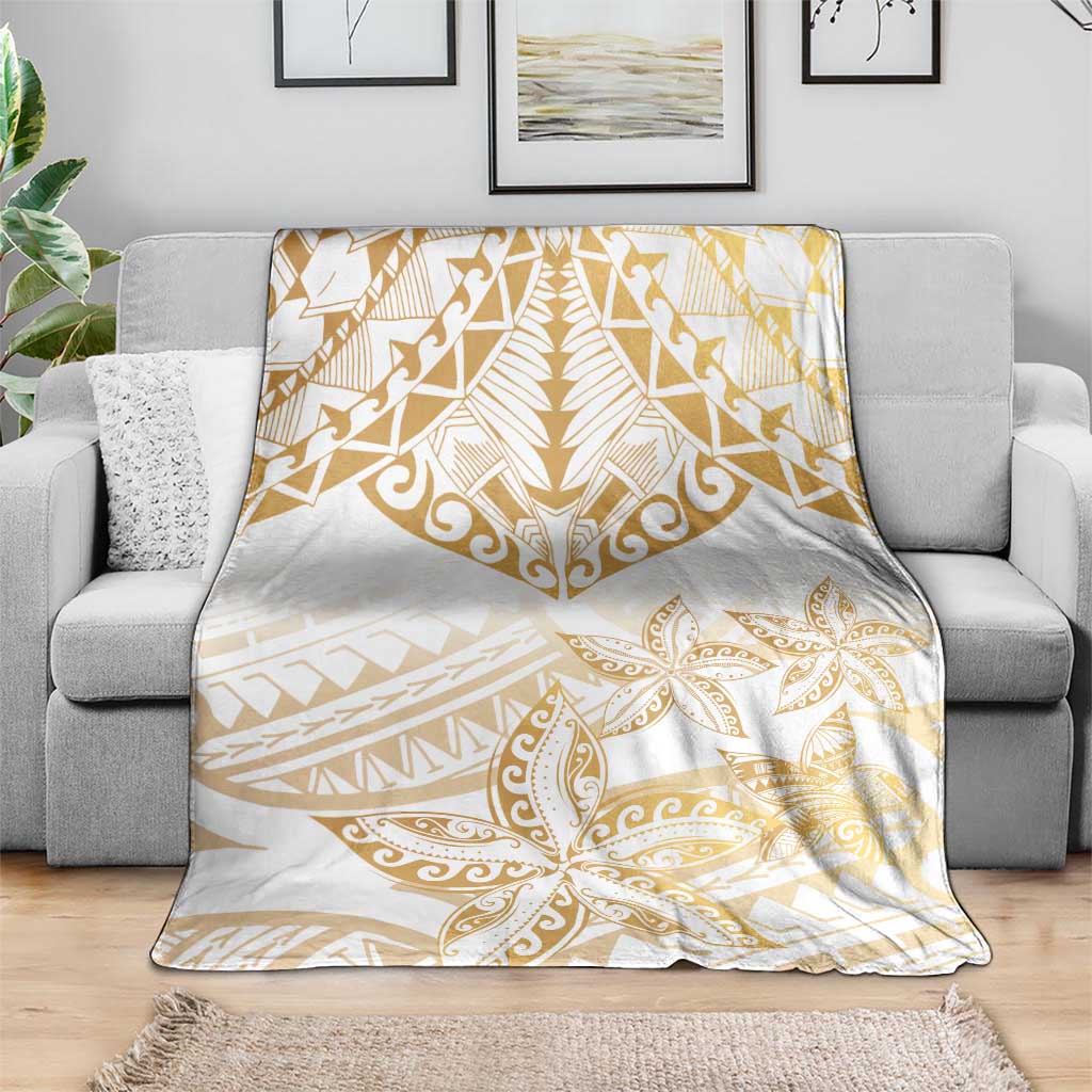 White and Gold Polynesia Blanket Plumeria Tattoo With Polynesian Pattern
