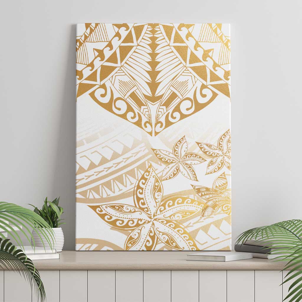 White and Gold Polynesia Canvas Wall Art Plumeria Tattoo With Polynesian Pattern