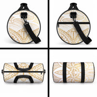 White and Gold Polynesia Duffle Bag Plumeria Tattoo With Polynesian Pattern