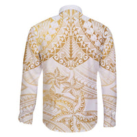 White and Gold Polynesia Family Matching Long Sleeve Bodycon Dress and Hawaiian Shirt Plumeria Tattoo With Polynesian Pattern