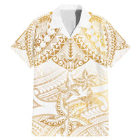 White and Gold Polynesia Family Matching Mermaid Dress and Hawaiian Shirt Plumeria Tattoo With Polynesian Pattern LT14 Dad's Shirt - Short Sleeve White - Polynesian Pride