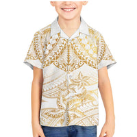White and Gold Polynesia Family Matching Mermaid Dress and Hawaiian Shirt Plumeria Tattoo With Polynesian Pattern LT14 Son's Shirt White - Polynesian Pride