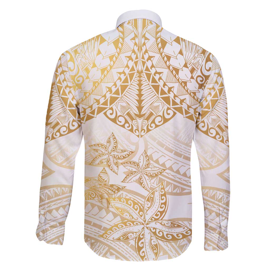 White and Gold Polynesia Family Matching Off Shoulder Maxi Dress and Hawaiian Shirt Plumeria Tattoo With Polynesian Pattern LT14 - Polynesian Pride