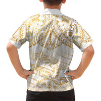 White and Gold Polynesia Family Matching Off Shoulder Short Dress and Hawaiian Shirt Plumeria Tattoo With Polynesian Pattern LT14 - Polynesian Pride