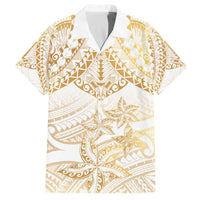 White and Gold Polynesia Family Matching Off Shoulder Short Dress and Hawaiian Shirt Plumeria Tattoo With Polynesian Pattern LT14 Dad's Shirt - Short Sleeve White - Polynesian Pride