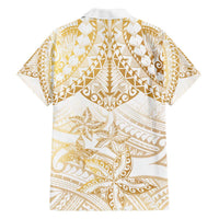 White and Gold Polynesia Family Matching Off Shoulder Short Dress and Hawaiian Shirt Plumeria Tattoo With Polynesian Pattern LT14 - Polynesian Pride