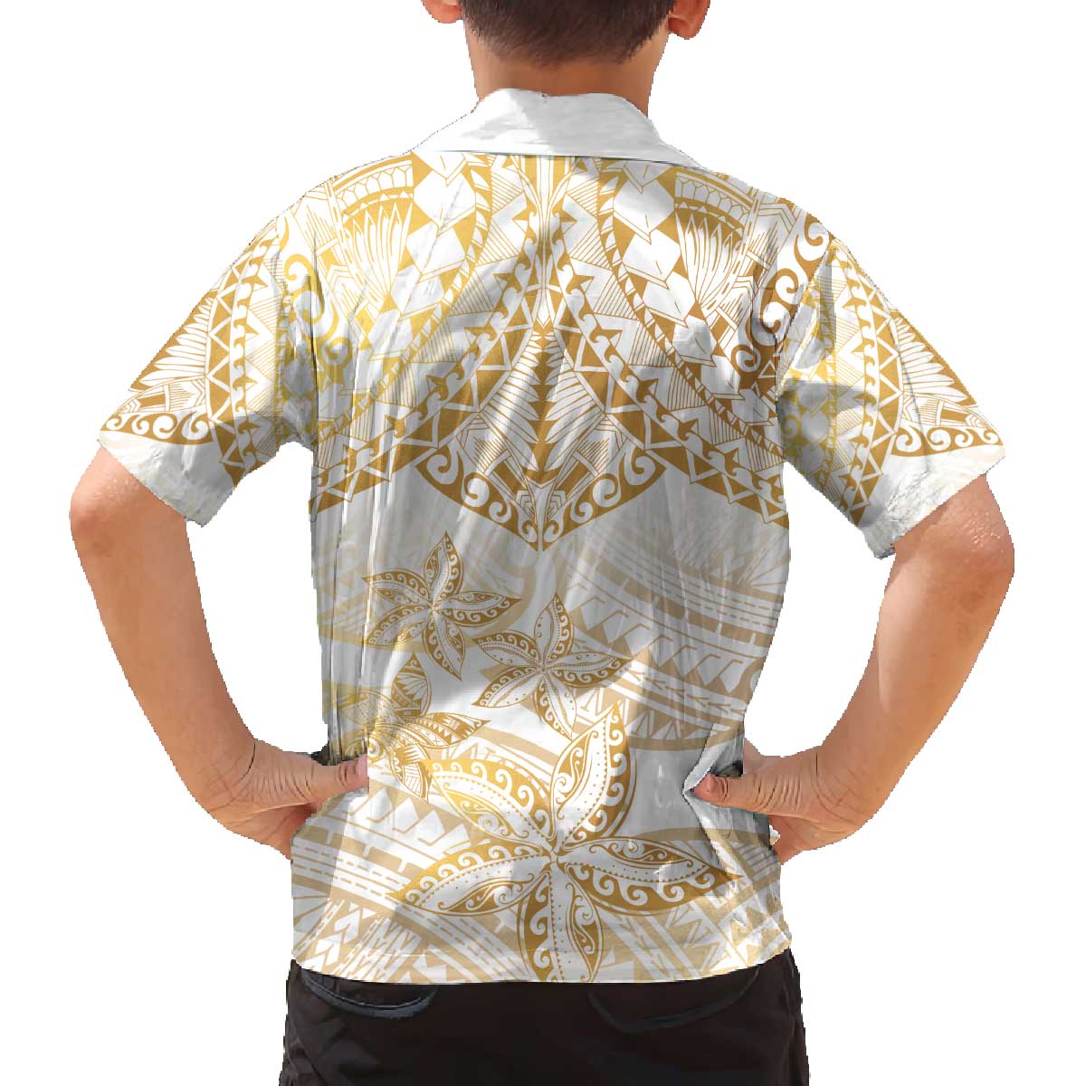 White and Gold Polynesia Family Matching Puletasi and Hawaiian Shirt Plumeria Tattoo With Polynesian Pattern LT14 - Polynesian Pride