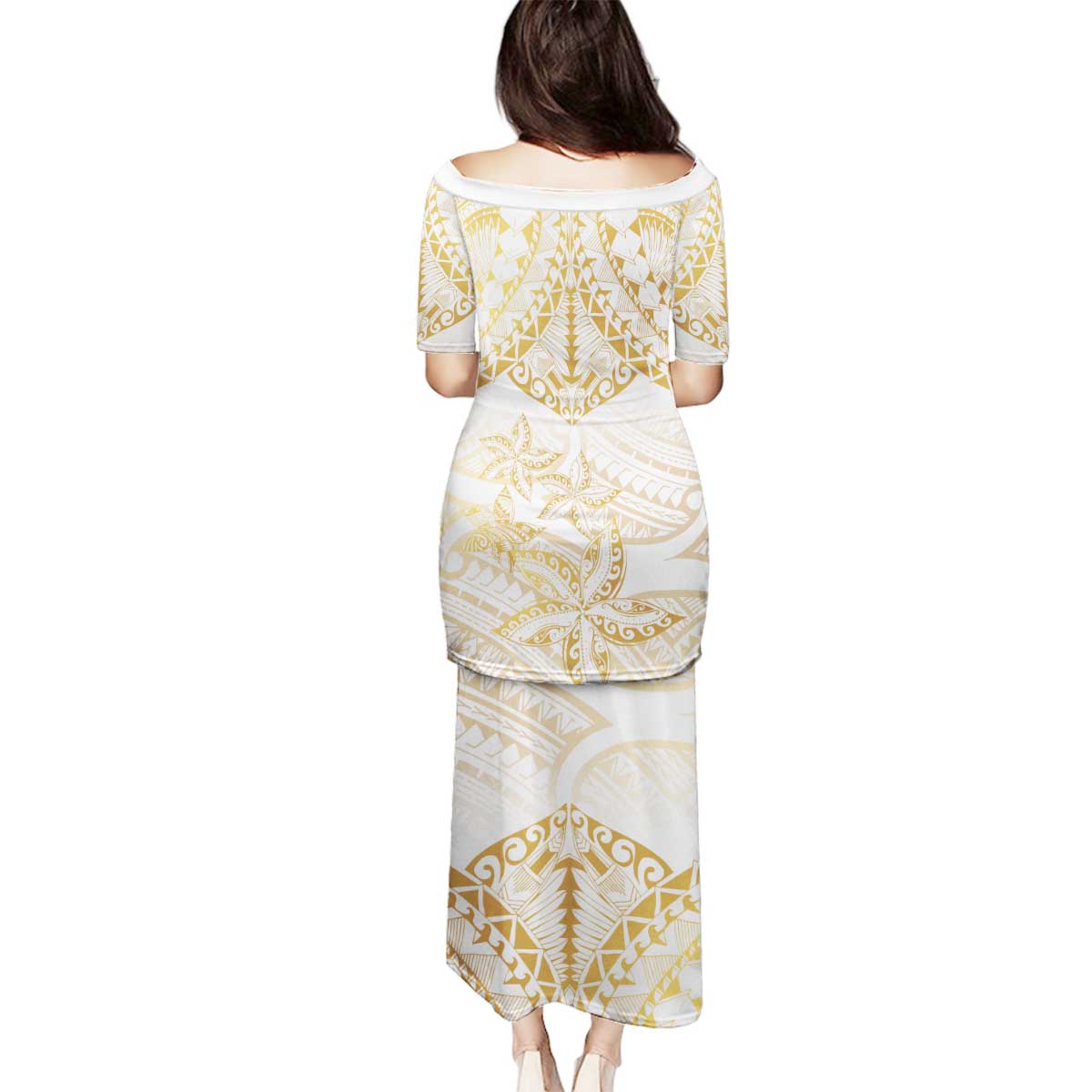 White and Gold Polynesia Family Matching Puletasi and Hawaiian Shirt Plumeria Tattoo With Polynesian Pattern LT14 - Polynesian Pride