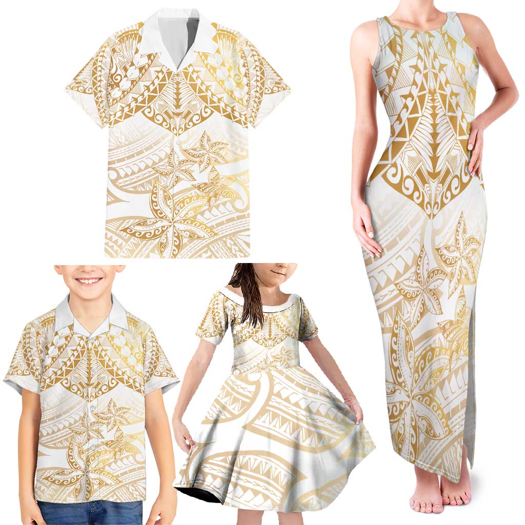 White and Gold Polynesia Family Matching Tank Maxi Dress and Hawaiian Shirt Plumeria Tattoo With Polynesian Pattern LT14 - Polynesian Pride
