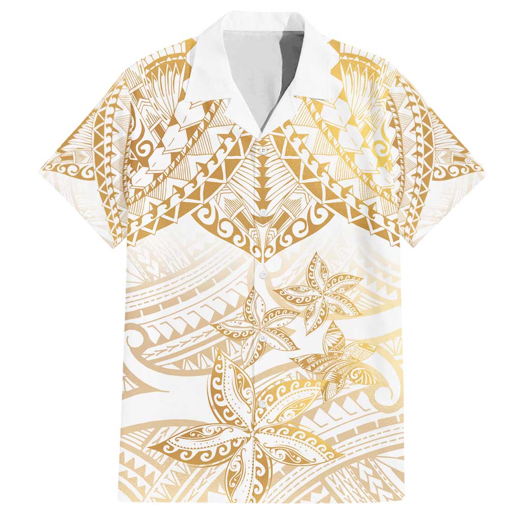 White and Gold Polynesia Family Matching Tank Maxi Dress and Hawaiian Shirt Plumeria Tattoo With Polynesian Pattern LT14 Dad's Shirt - Short Sleeve White - Polynesian Pride
