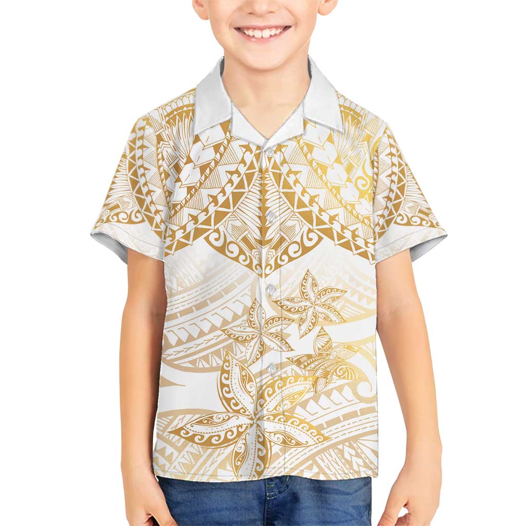 White and Gold Polynesia Family Matching Tank Maxi Dress and Hawaiian Shirt Plumeria Tattoo With Polynesian Pattern LT14 Son's Shirt White - Polynesian Pride