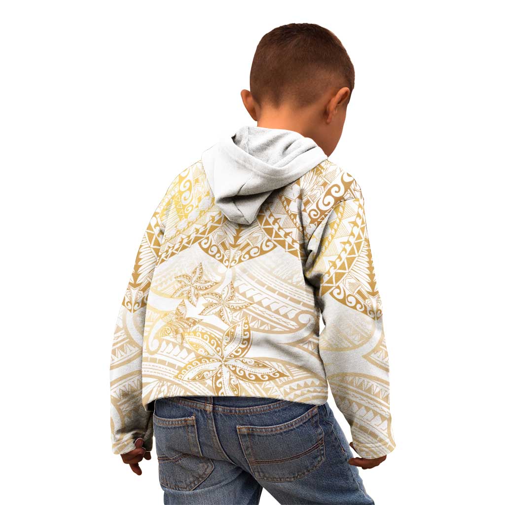 White and Gold Polynesia Kid Hoodie Plumeria Tattoo With Polynesian Pattern