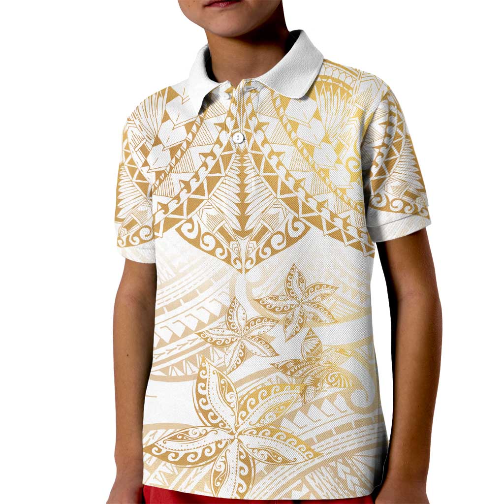 White and Gold Polynesia Kid Polo Shirt Plumeria Tattoo With Polynesian Pattern LT14 Kid White - Polynesian Pride