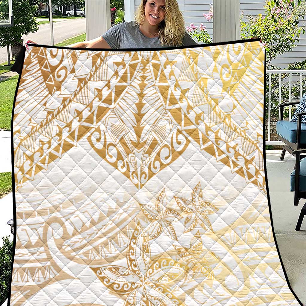 White and Gold Polynesia Quilt Plumeria Tattoo With Polynesian Pattern LT14 White - Polynesian Pride