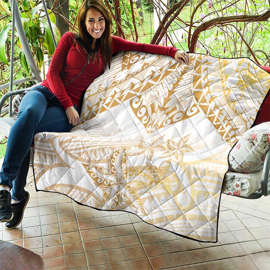 White and Gold Polynesia Quilt Plumeria Tattoo With Polynesian Pattern LT14 - Polynesian Pride