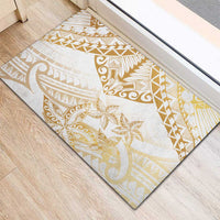 White and Gold Polynesia Rubber Doormat Plumeria Tattoo With Polynesian Pattern LT14 - Polynesian Pride