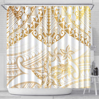 White and Gold Polynesia Shower Curtain Plumeria Tattoo With Polynesian Pattern LT14 - Polynesian Pride