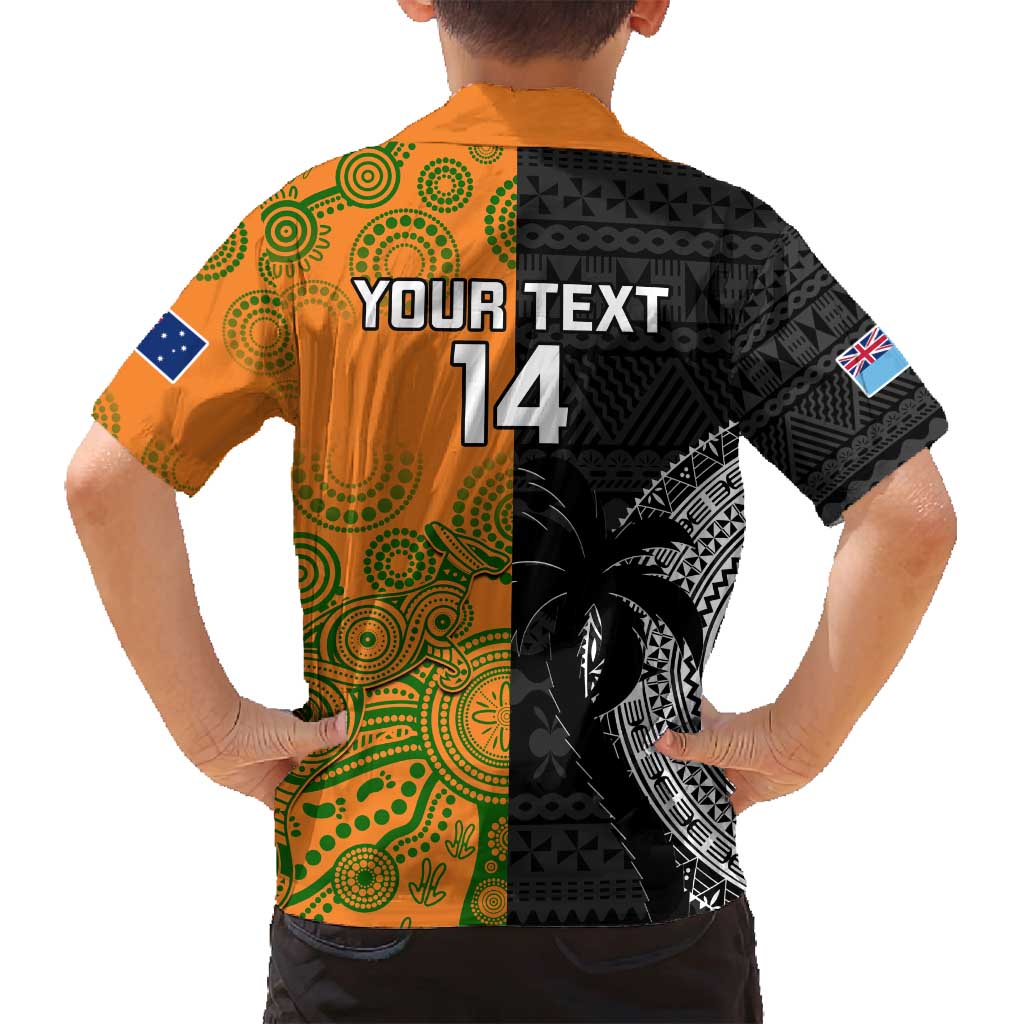 Custom Fiji And Australia Rugby Family Matching Summer Maxi Dress and Hawaiian Shirt Fijian Tapa Pattern With Aussie Aboriginal Art