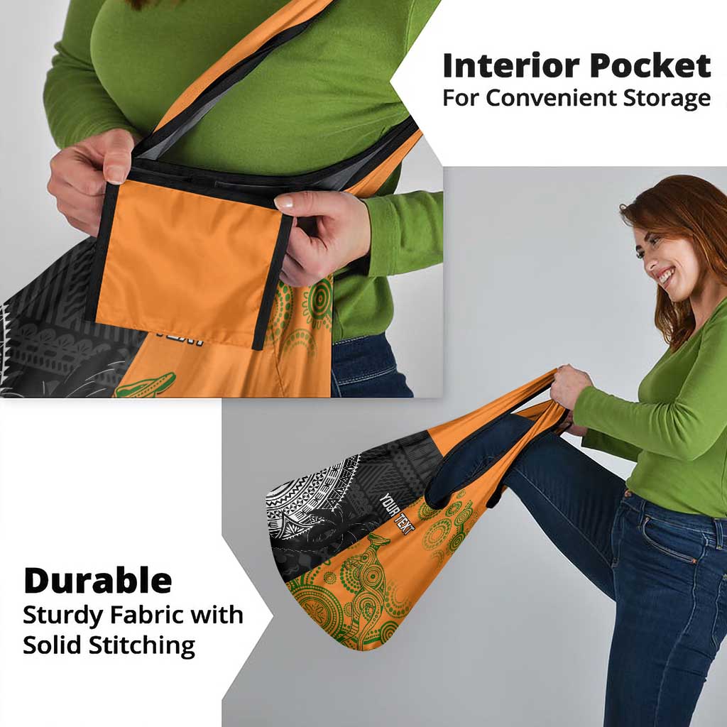 Custom Fiji And Australia Rugby Grocery Bag Fijian Tapa Pattern With Aussie Aboriginal Art