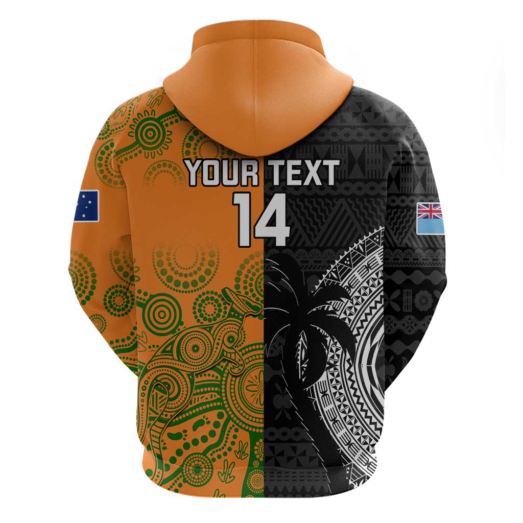 Custom Fiji And Australia Rugby Hoodie Fijian Tapa Pattern With Aussie Aboriginal Art