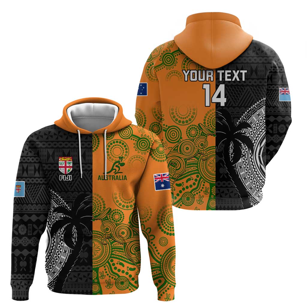 Custom Fiji And Australia Rugby Hoodie Fijian Tapa Pattern With Aussie Aboriginal Art