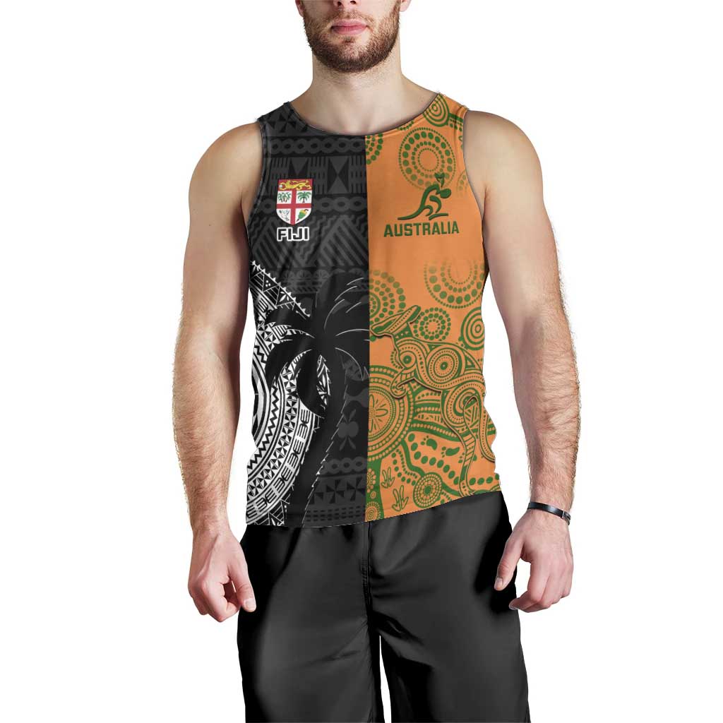 Custom Fiji And Australia Rugby Men Tank Top Fijian Tapa Pattern With Aussie Aboriginal Art
