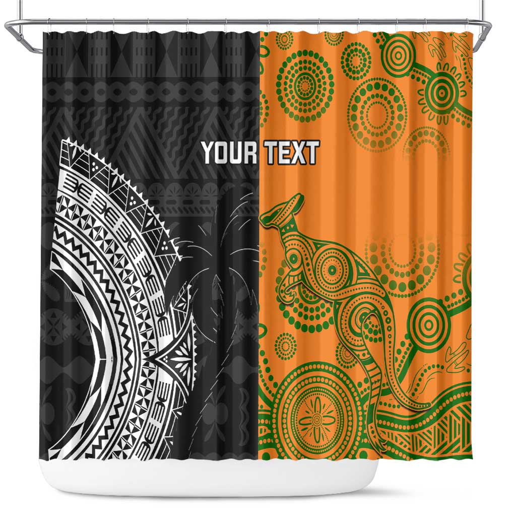 Custom Fiji And Australia Rugby Shower Curtain Fijian Tapa Pattern With Aussie Aboriginal Art