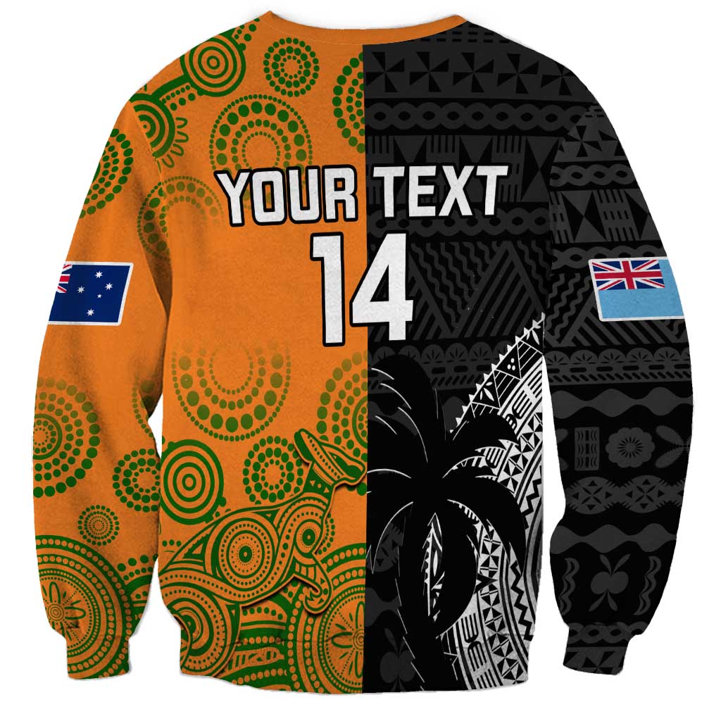Custom Fiji And Australia Rugby Sweatshirt Fijian Tapa Pattern With Aussie Aboriginal Art