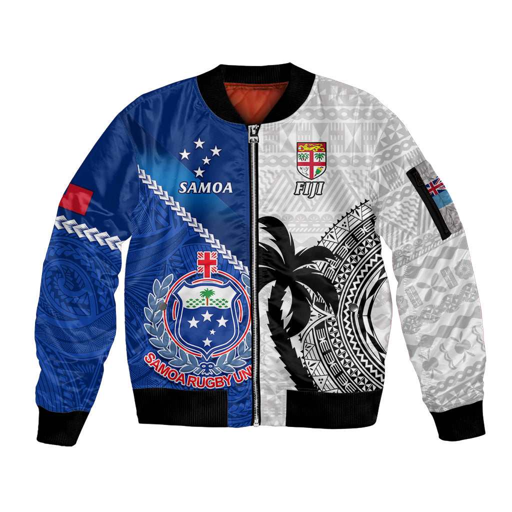 fiji-and-samoa-rugby-sleeve-zip-bomber-jacket-2023-world-cup-samoan-mix-tapa-pattern