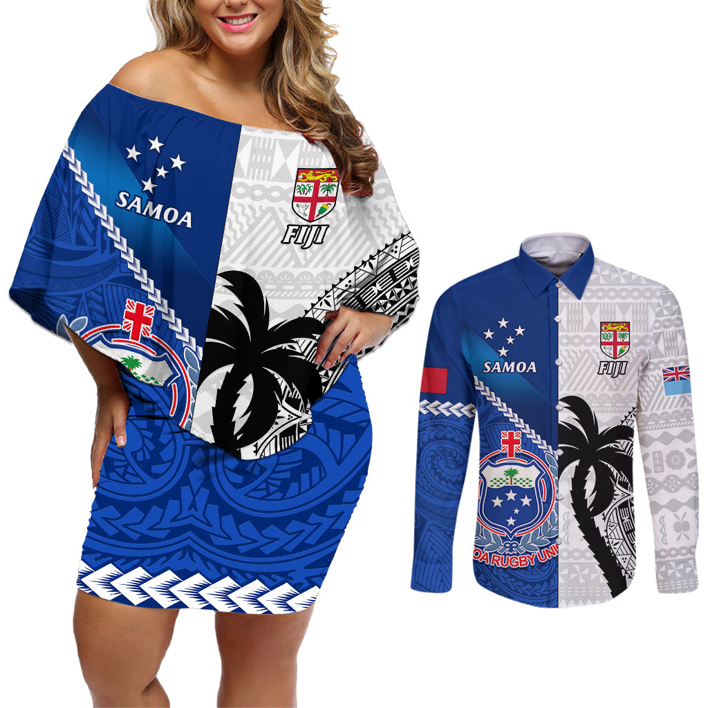 custom-fiji-and-samoa-rugby-couples-matching-off-shoulder-short-dress-and-long-sleeve-button-shirts-2023-world-cup-samoan-mix-tapa-pattern