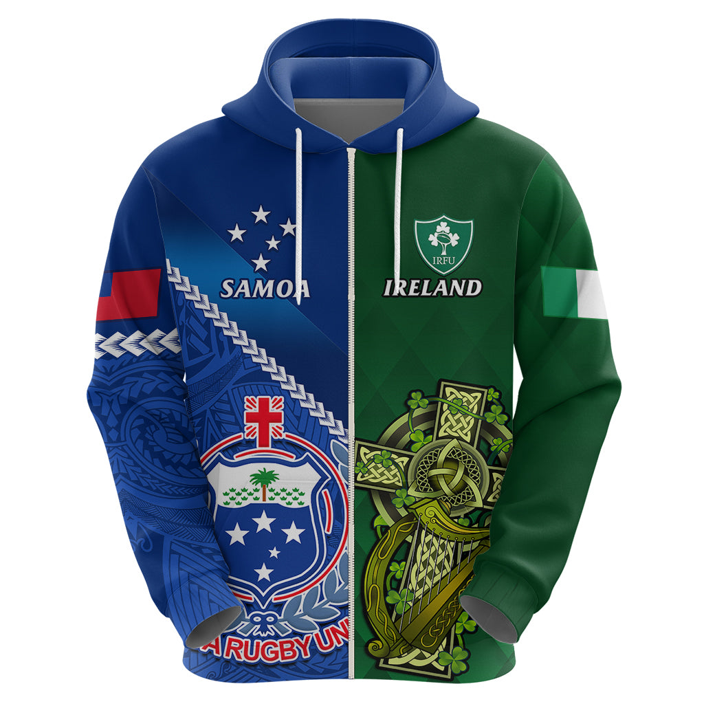 Custom Samoa And Ireland Rugby Hoodie 2023 World Cup Manu Samoa With Shamrocks LT14 - Polynesian Pride
