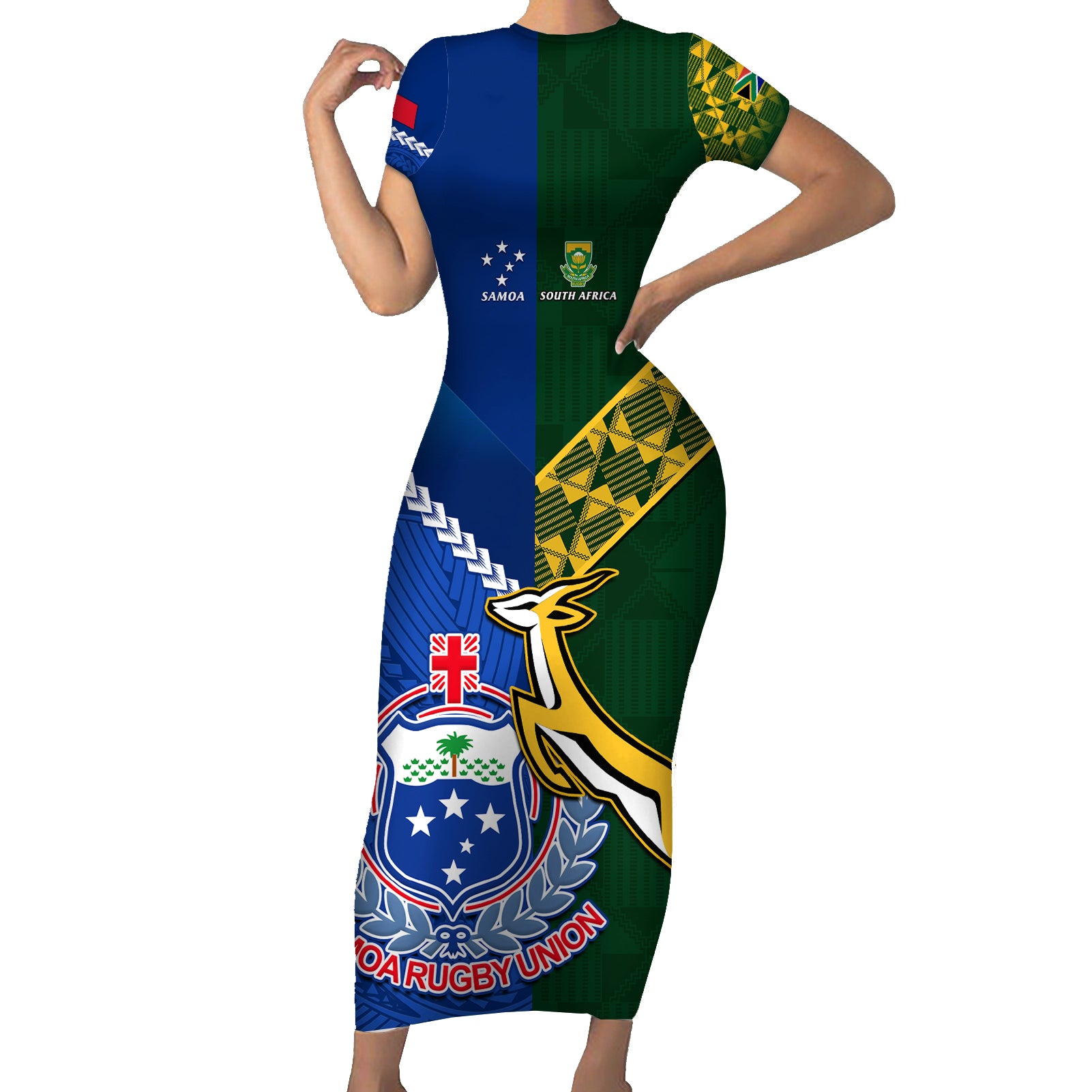 samoa-and-south-africa-rugby-short-sleeve-bodycon-dress-2023-world-cup-manu-samoa-with-springboks