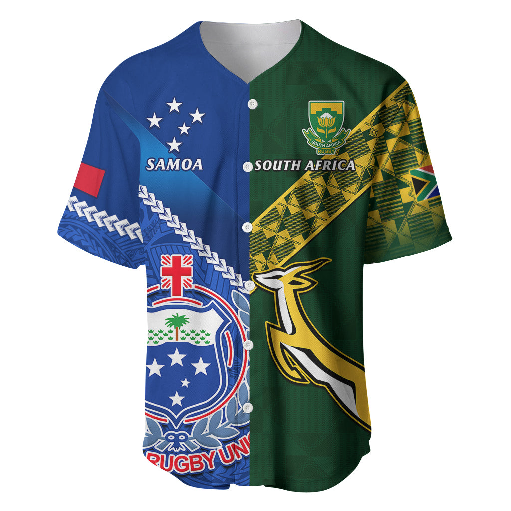 Custom Samoa And South Africa Rugby Baseball Jersey 2023 World Cup Manu Samoa With Springboks LT14 Blue - Polynesian Pride