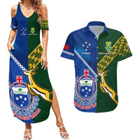 Custom Samoa And South Africa Rugby Couples Matching Summer Maxi Dress and Hawaiian Shirt 2023 World Cup Manu Samoa With Springboks LT14 Blue - Polynesian Pride