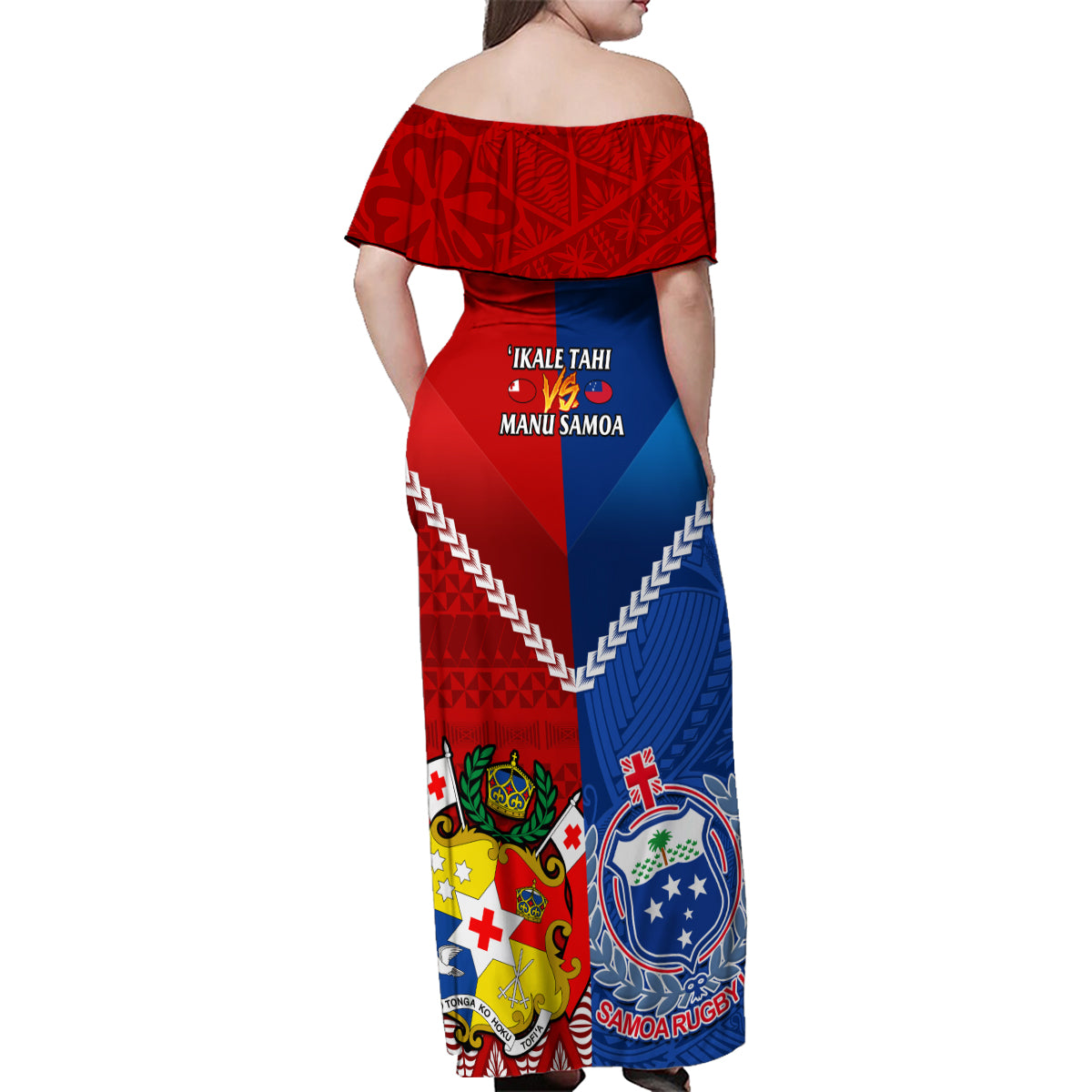 Samoa And Tonga Rugby Family Matching Off Shoulder Maxi Dress and Hawaiian Shirt 2023 World Cup Manu Samoa With Ikale Tahi LT14 - Polynesian Pride
